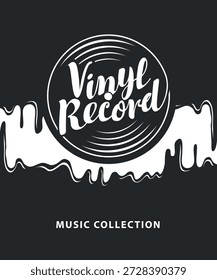 Vektormenü oder Banner für Musik-Café mit alter Vinyl-Platte mit Inschrift Vinyl-Café auf dem Hintergrund der Verbreitung Karamelll im Vintage-Stil. Musiksammlung. Keine Ahnung