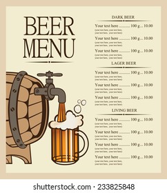 vector menu for beer keg and glasse