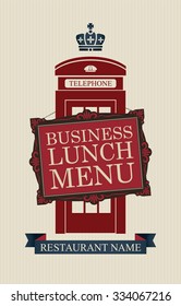 Vector menu for business lunches with London phone booth