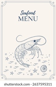 Vector menu cover, squid line art illustration, seafood, graphic sea food, style of old engraving, vintage, realistic Fish. squid. Great for menu designs, food branding, summer designs