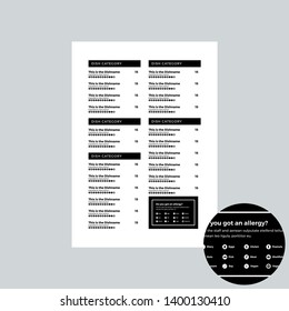Vector Menu Design Black and White for Restaurant Bar Clubs