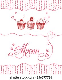 Vector menu design for cake house, bakery, restaurant and cafÃ?Â©. Vector illustration