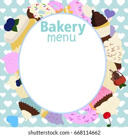 Vector menu design for cake house, bakery, restaurant and cafe