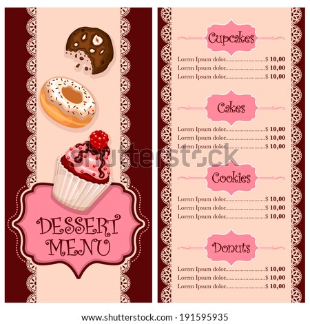 Vector Menu Design Cake House  Bakery Stock Vector Royalty 