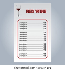 Vector menu with a glass of red wine. Vector illustration.