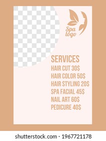 Vector menu of hairdressing or manicure services