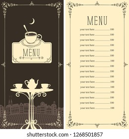 Vector menu for night street cafe or restaurant