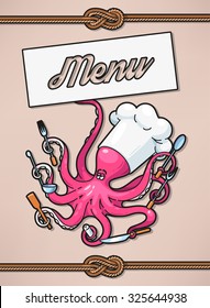 Vector menu with octopus in the toque