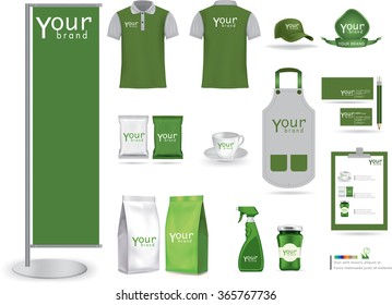 Vector  menu, package, t-shirt, cap, uniform design/ layout set of corporate identity mock up template.