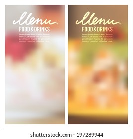 vector menu pages template, blurred food backgrounds