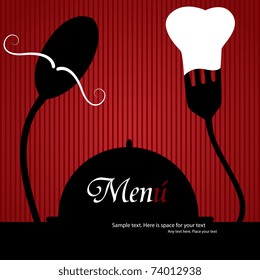 Vector menu pattern with spoon and fork on red background