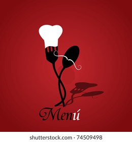 Vector menu pattern with spoon and fork on red background