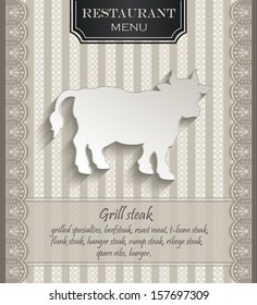 vector Menu restaurant lace natural paper 3D cow