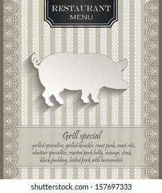 vector  Menu restaurant lace natural paper 3D pig 