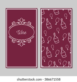 Vector menu templates consist from two pages with hand drawn bottle and glass. Wine menu