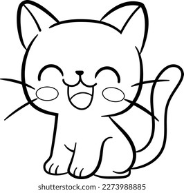 vector meow. Cute cartoon kitten. Black and white line drawing for children's coloring books