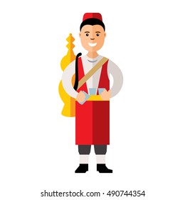 Vector Merchant of fresh water. Flat style colorful Cartoon illustration.