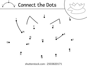 Vector mermaid dot-to-dot and color activity with cute water lily. Ocean kingdom connect the dots game with plant or flower. Marine coloring page for kids. Underwater printable worksheet
