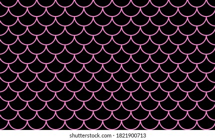 vector, mermaid pattern, fish scale pattern art line pink on black background, mermaid tail pattern line art for decoration