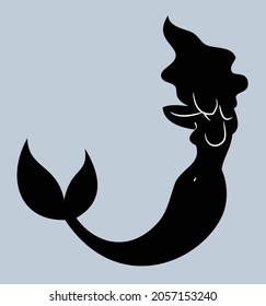 Vector mermaid silhouette, isolate, outline, icon 