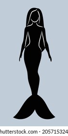 Silueta vectorial de silueta de sirena, aislada, contorno, icono 
