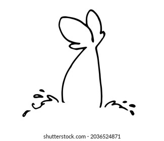 Vector mermaid tail with water splashes. Isolated fish tail splash of movement, hand-drawn in doodle style, black outline on a white background for a design template.Vector of isolated sea life elemen