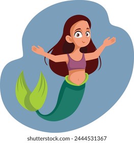 
Vector Mermaid of Teenage Feeling Cheerful Vector Illustration. Fairy tale marine sea creature swimming underwater 
