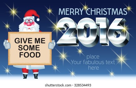 Vektor Frohe Weihnachten 2016 Grußkarte mit schlechtem Weihnachtsmann und Text mit 3D Silber-Schriftart. Mit Platz für Ihren fabelhaften Grußtext