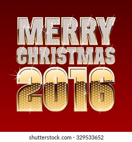 Vector Merry Christmas 2016 greeting card with luxury golden glowing font 
