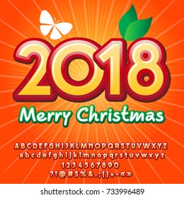 Vector Merry Christmas 2018 greeting card for Kids. Candy Alphabet Letters, Numbers, Symbols. Bright Font contains Graphic Style