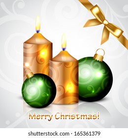 Vector Merry Christmas background with baubles decorations