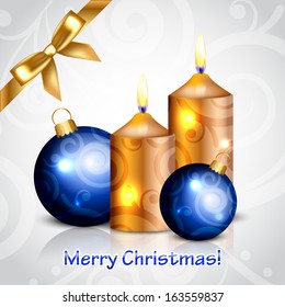Vector Merry Christmas background with decorations and bow
