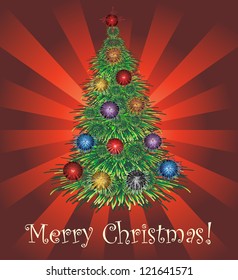 Vector merry christmas background with fir tree.