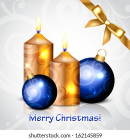 Vector Merry Christmas background with gold candles and decorations