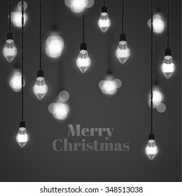 Vector Merry Christmas background. Holiday lights backdrop. High quality design element.