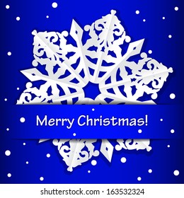 Vector Merry Christmas background with paper snowflake