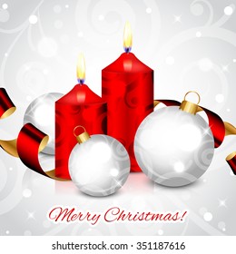 Vector Merry Christmas background with red candles and decorations