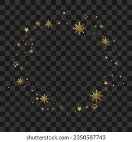 Vector alegre fondo de navidad con estrellas, marco de copos de nieve.