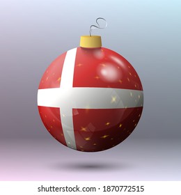 Vector - Merry Christmas ball with Denmark flag