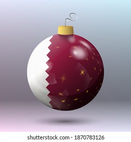 Vector - Merry Christmas ball with Qatar flag