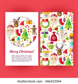 Vector Merry Christmas Banners Set Template. Flat Style Vector Illustration of Brand Identity for Happy New Year Promotion. Colorful Pattern for Advertising.