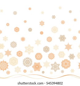 Vector Merry Christmas Border in beige and yellow colors on white background.