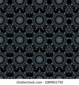 Vector Merry Christmas Border in blue, brown and green colors on black background.