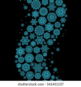 Vector Merry Christmas Border in blue colors on black background.