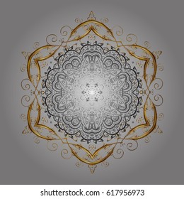 Vector Merry Christmas Border in colors on gray background. Golden and doodles elements.