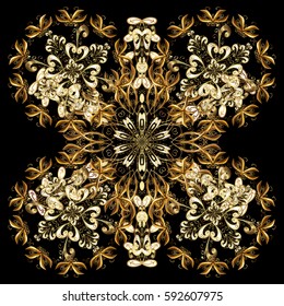 Vector Merry Christmas Border in golden colors on black background. Golden snowflakes. Vector illustration.