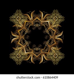 Vector Merry Christmas Border in golden colors on black background. Golden snowflakes. Vector illustration.