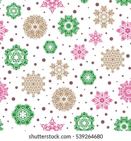 Vector Merry Christmas Border in pink, green and beige colors on white background.