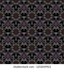 Vector Merry Christmas Border in purple, beige and blue colors on black background.