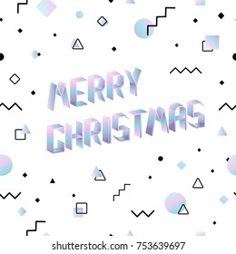 Vector Merry christmas card. Abstract geometric motion lines pattern with holographic effect
